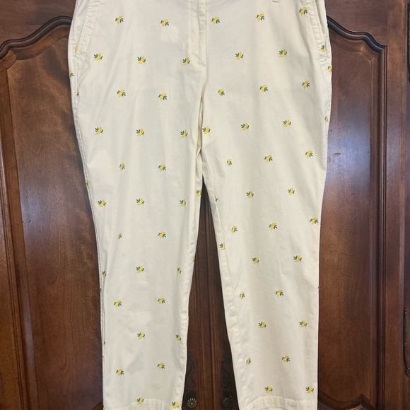 Talbots Pants Lemon Embroidered Relaxed Chino Ivory Cotton Plus Size 16W Petite - Picture 3 of 16